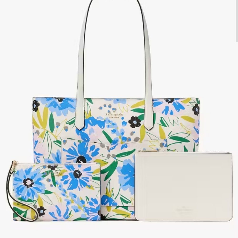 Kate Spade Staci Floral Tote Bag Set - Blue and White